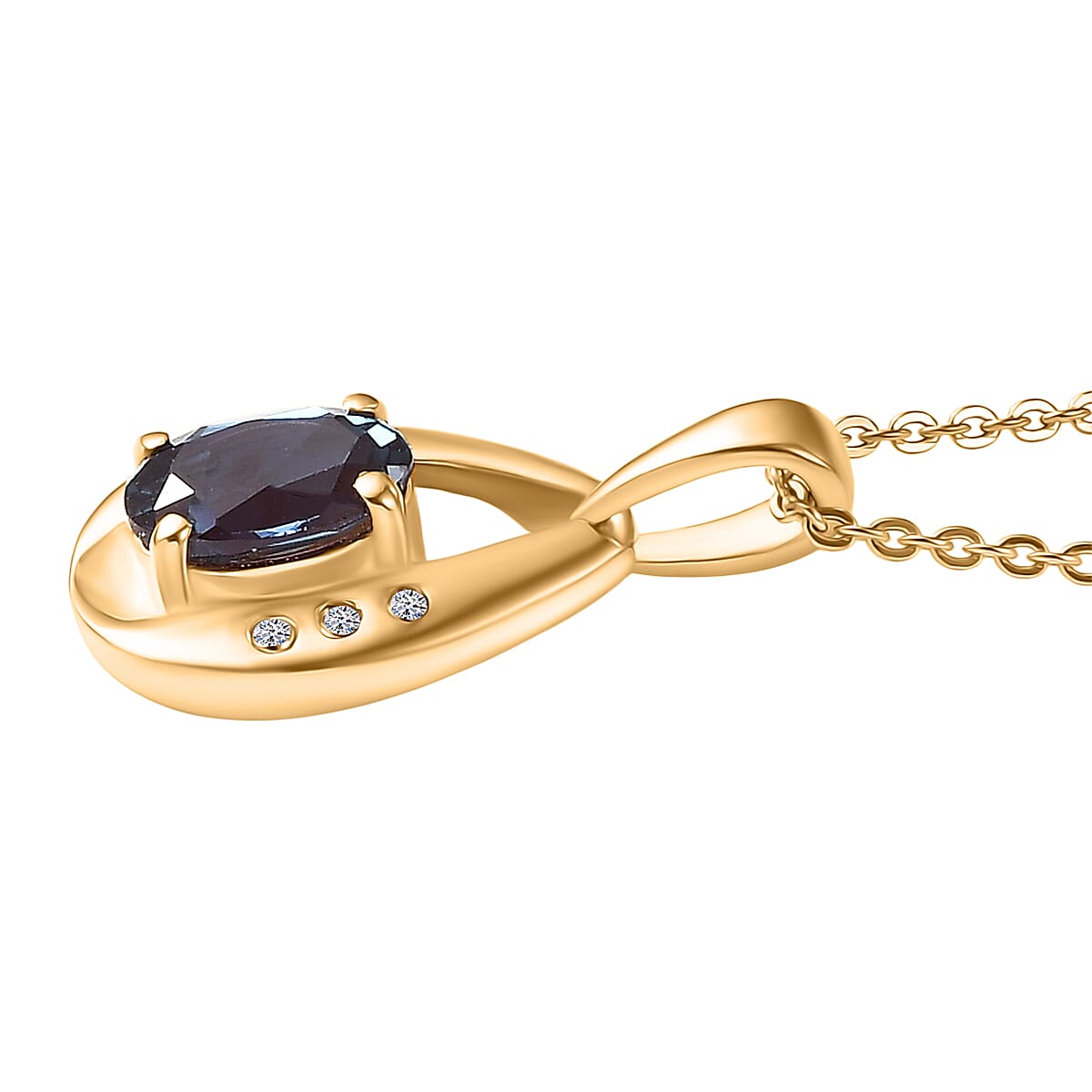 Luxuriant Lab Grown Alexandrite & White Zircon Pendant with Chain (Size 20) in 18K Vermeil Yellow Gold Plated Sterling Silver