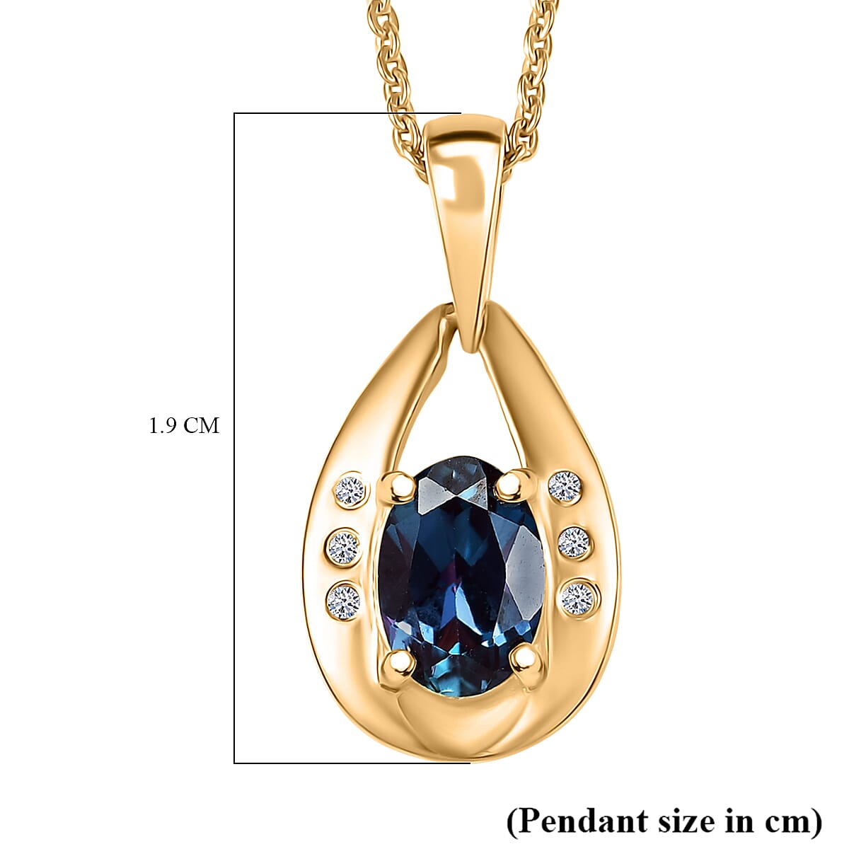 Luxuriant Lab Grown Alexandrite & White Zircon Pendant with Chain (Size 20) in 18K Vermeil Yellow Gold Plated Sterling Silver