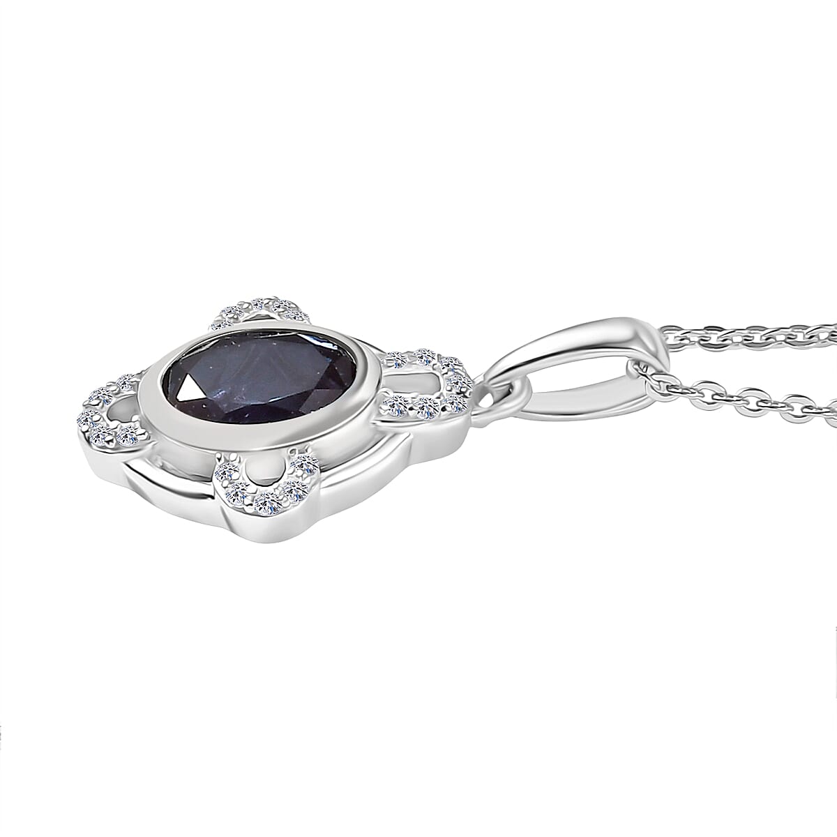 Luxuriant Lab Grown Alexandrite & White Zircon Pendant with Chain (Size 20) in Rhodium Overlay Sterling Silver 1.03 Ct.