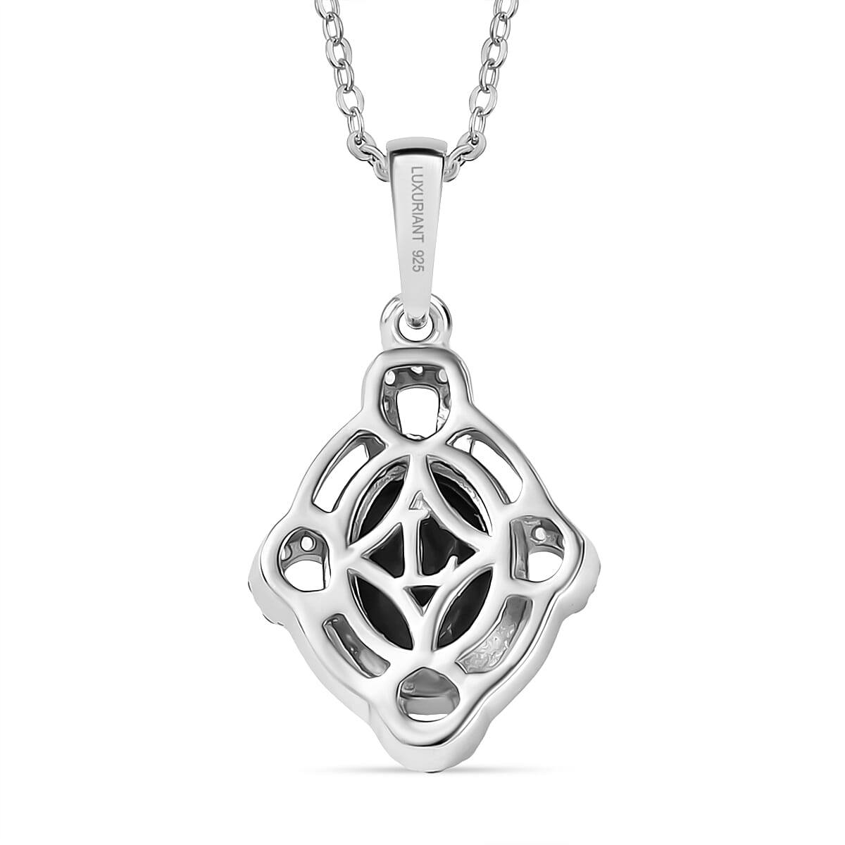 Luxuriant Lab Grown Alexandrite & White Zircon Pendant with Chain (Size 20) in Rhodium Overlay Sterling Silver 1.03 Ct.