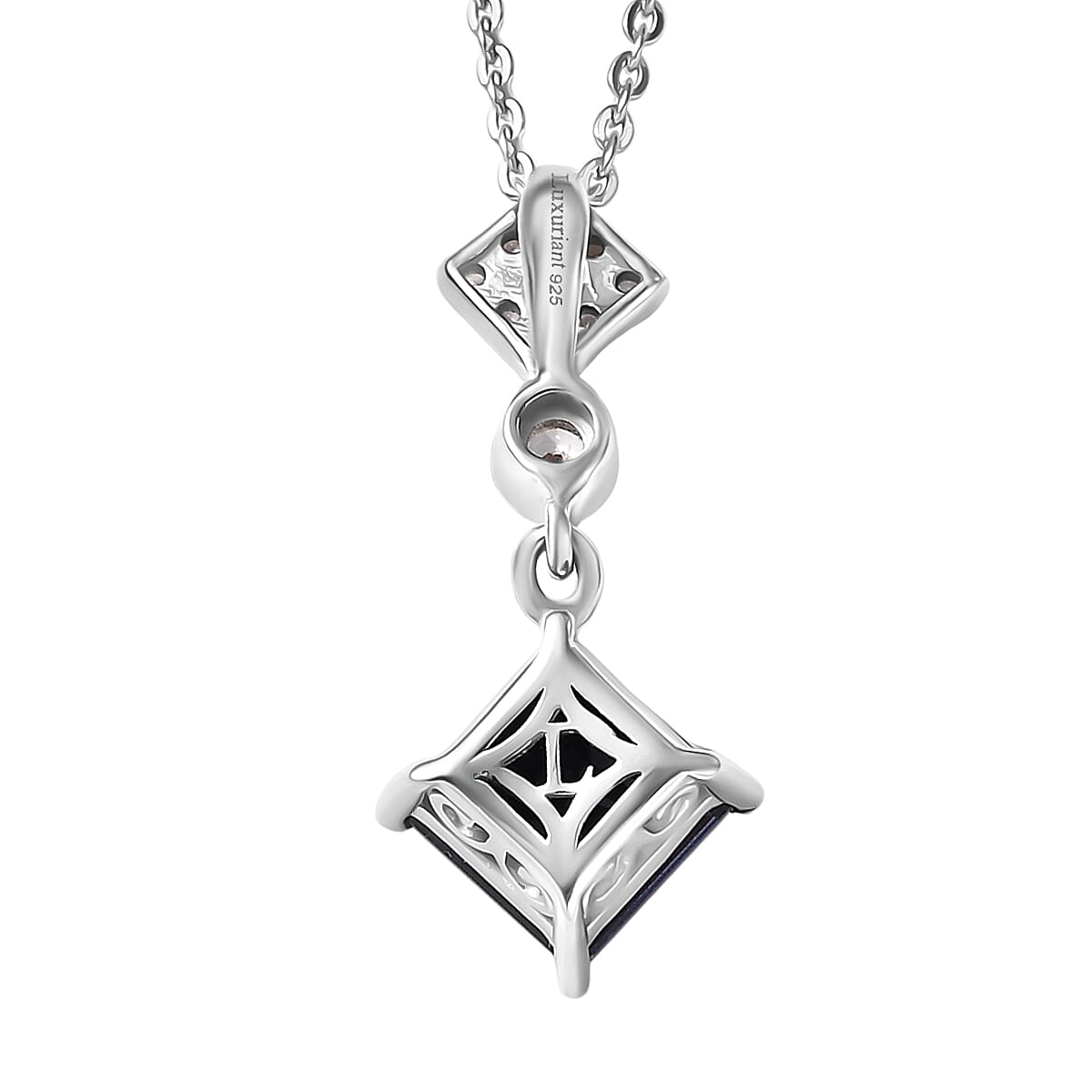 Luxuriant Lab Grown Alexandrite & White Zircon Pendant with Chain (Size 20) in Rhodium Overlay Sterling Silver 1.37 Ct.