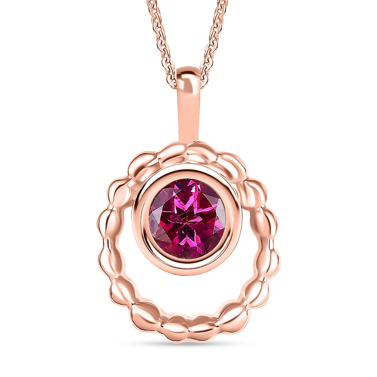 Luxuriant Lab Grown Bixbite Pendant with Chain (Size 20) in 18K Rose Gold Plated Sterling Silver