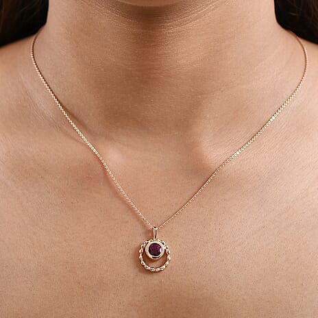 Luxuriant Lab Grown Bixbite Pendant with Chain (Size 20) in 18K Rose Gold Plated Sterling Silver
