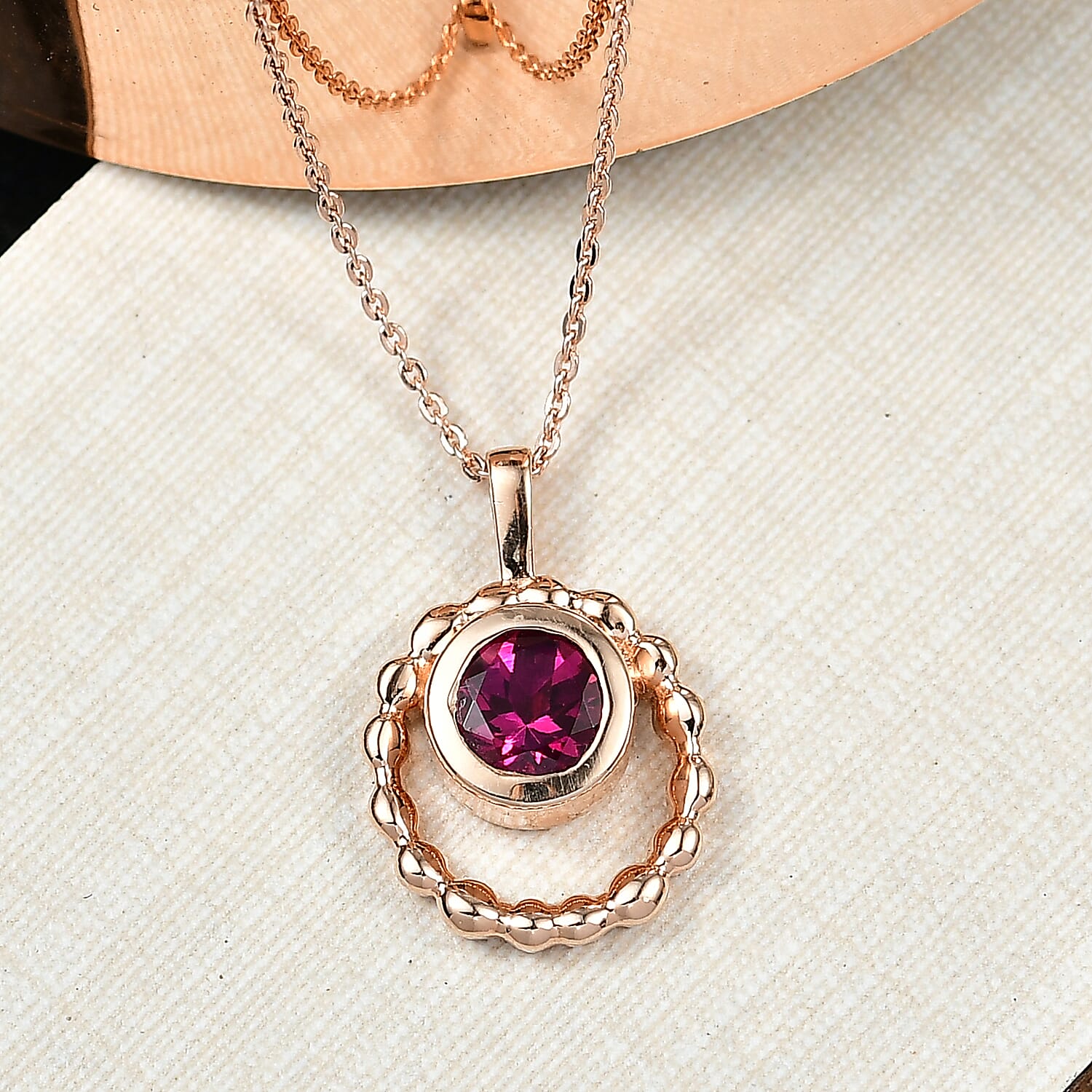 Luxuriant Lab Grown Bixbite Pendant with Chain (Size 20) in 18K Rose Gold Plated Sterling Silver