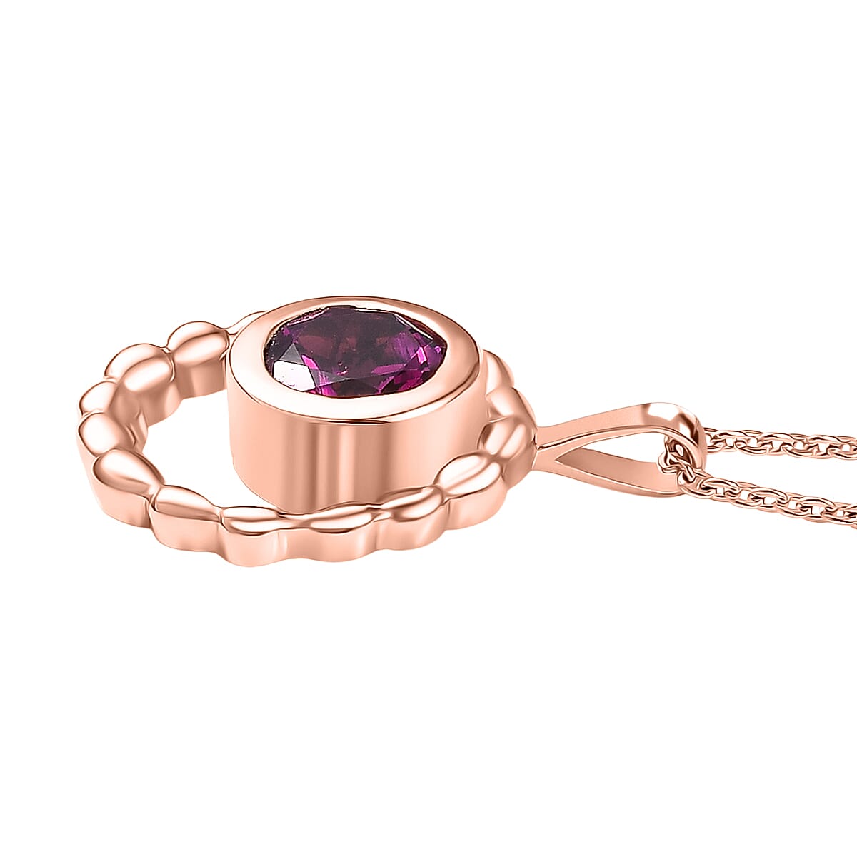 Luxuriant Lab Grown Bixbite Pendant with Chain (Size 20) in 18K Rose Gold Plated Sterling Silver