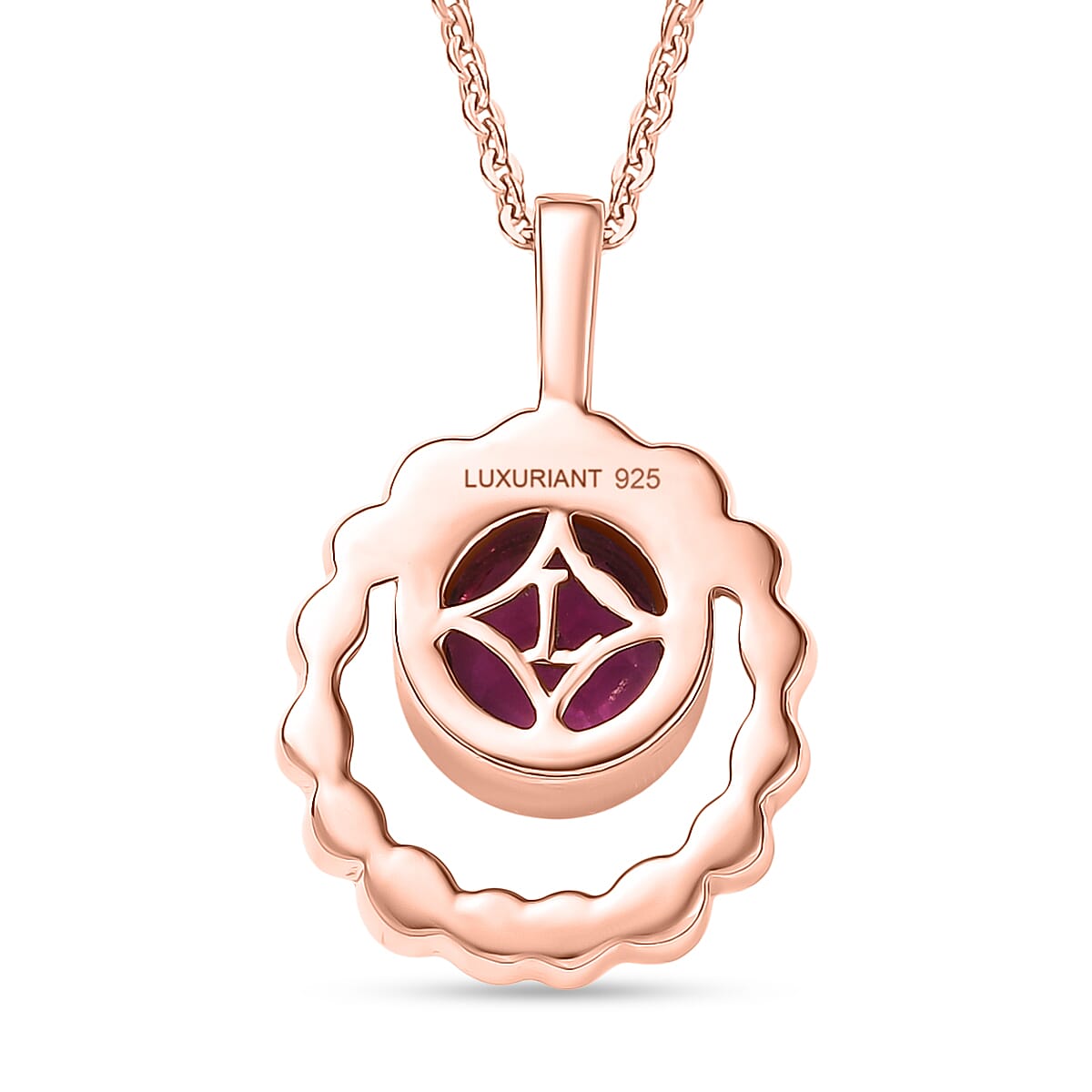 Luxuriant Lab Grown Bixbite Pendant with Chain (Size 20) in 18K Rose Gold Plated Sterling Silver