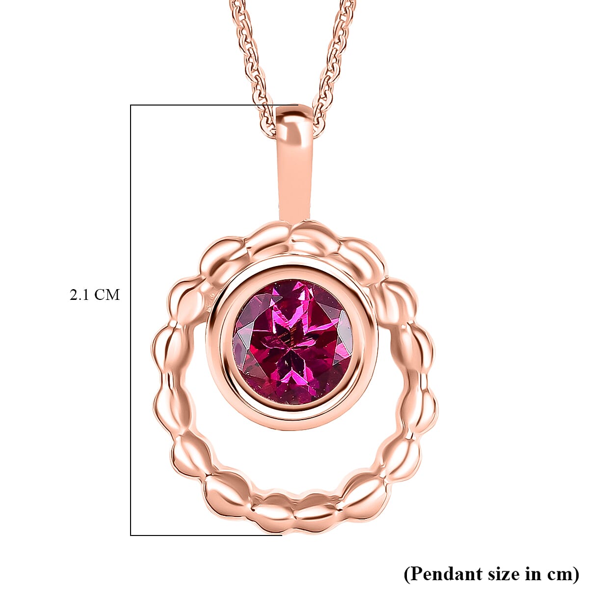 Luxuriant Lab Grown Bixbite Pendant with Chain (Size 20) in 18K Rose Gold Plated Sterling Silver