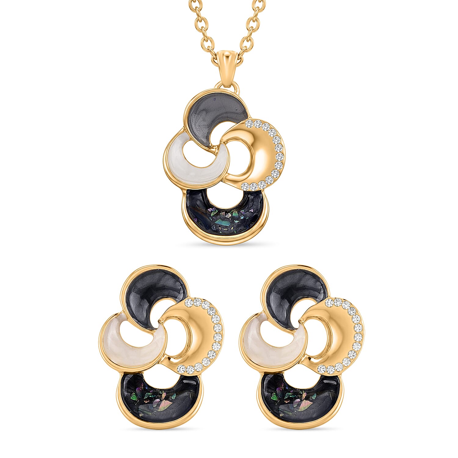 Set of 2 - Abalone Shell, White Shell Pearl & White Crystal Necklace (Size - 18-2 Ext) and Push Back Earring