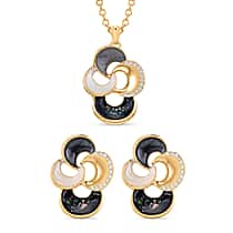 Bloomstone Collection - Set of 2 - Abalone Shell, White Shell Pearl & White Crystal Necklace (Size - 18-2 Ext) and Push Back Earring