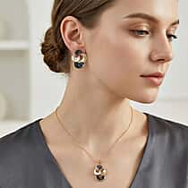 Bloomstone Collection - Set of 2 - Abalone Shell, White Shell Pearl & White Crystal Necklace (Size - 18-2 Ext) and Push Back Earring
