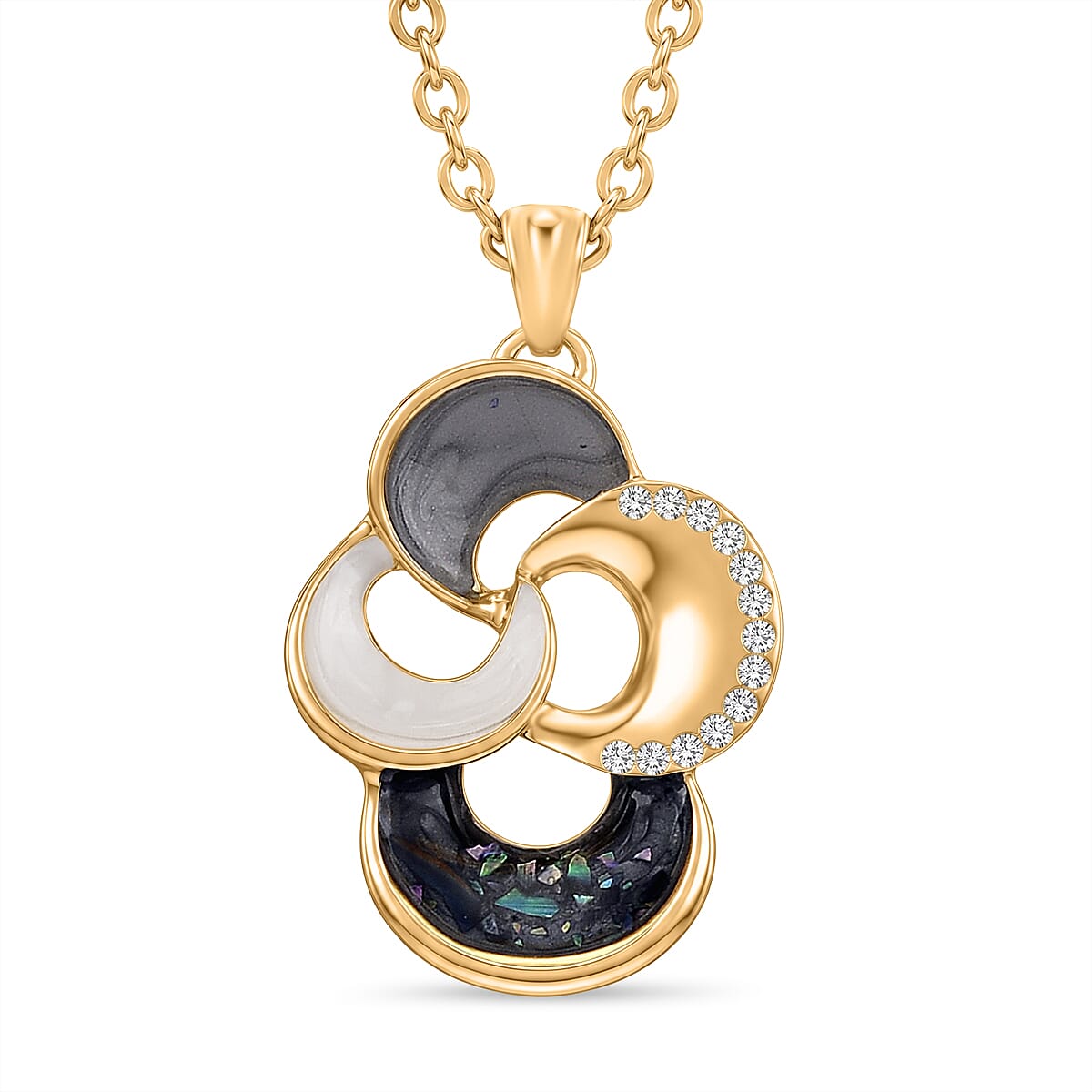 Set of 2 - Abalone Shell, White Shell Pearl & White Crystal Necklace (Size - 18-2 Ext) and Push Back Earring