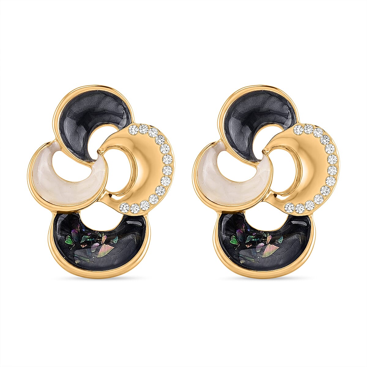 Set of 2 - Abalone Shell, White Shell Pearl & White Crystal Necklace (Size - 18-2 Ext) and Push Back Earring