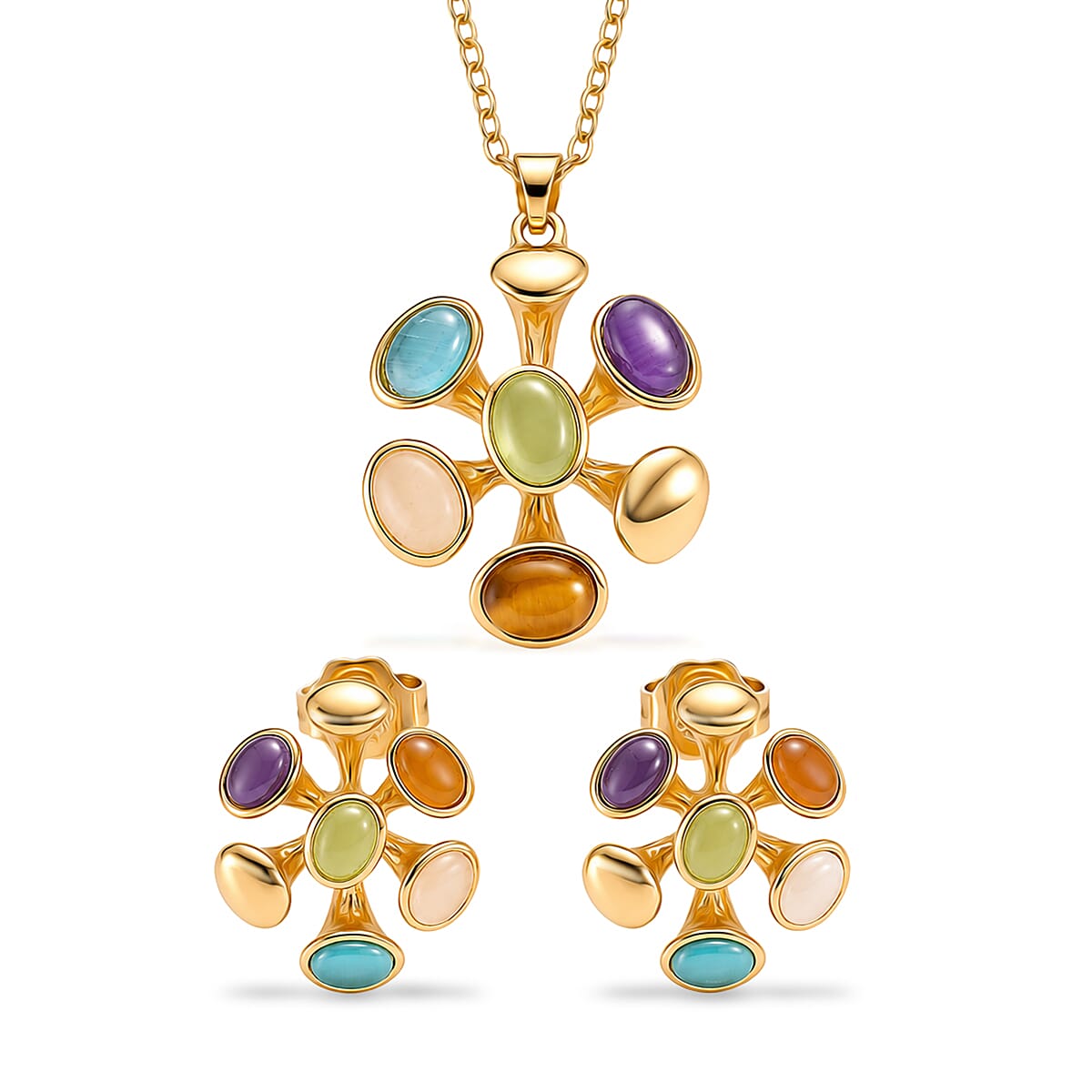 Set of 2 - Multi Color Crystal Necklace and Earring