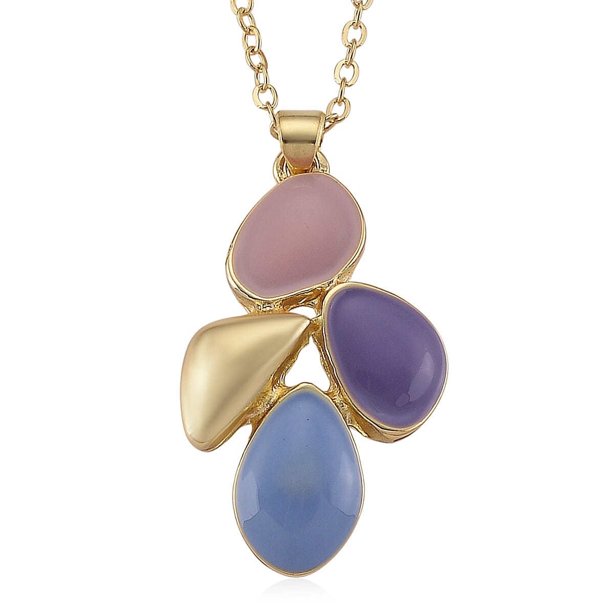 Set of 2 - Floral-Inspired Necklace (Size - 18-2 Ext) and Push Back Earring with Pink, Blue & Purple Enameling