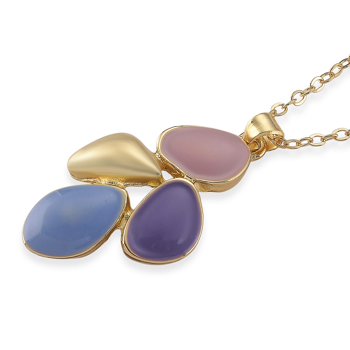 Set of 2 - Floral-Inspired Necklace (Size - 18-2 Ext) and Push Back Earring with Pink, Blue & Purple Enameling