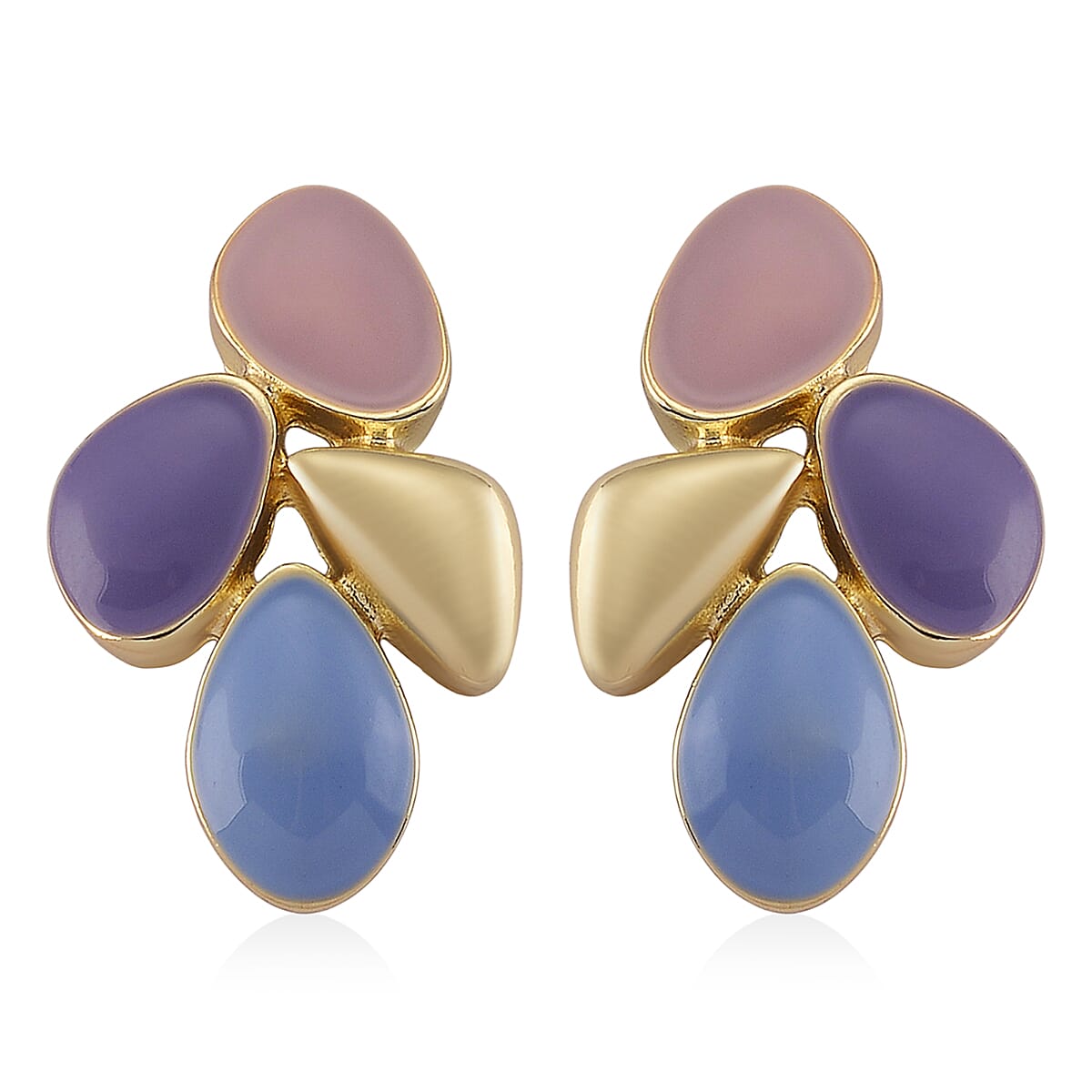 Set of 2 - Floral-Inspired Necklace (Size - 18-2 Ext) and Push Back Earring with Pink, Blue & Purple Enameling