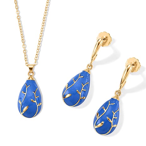 Set of 2 - Teardrop Necklace and Earring with Enamel