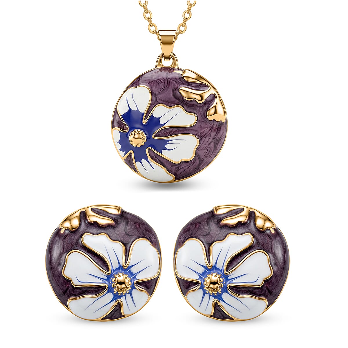 Set of 2 - Floral Necklace (Size - 18-2 Ext) and Push Back Earring