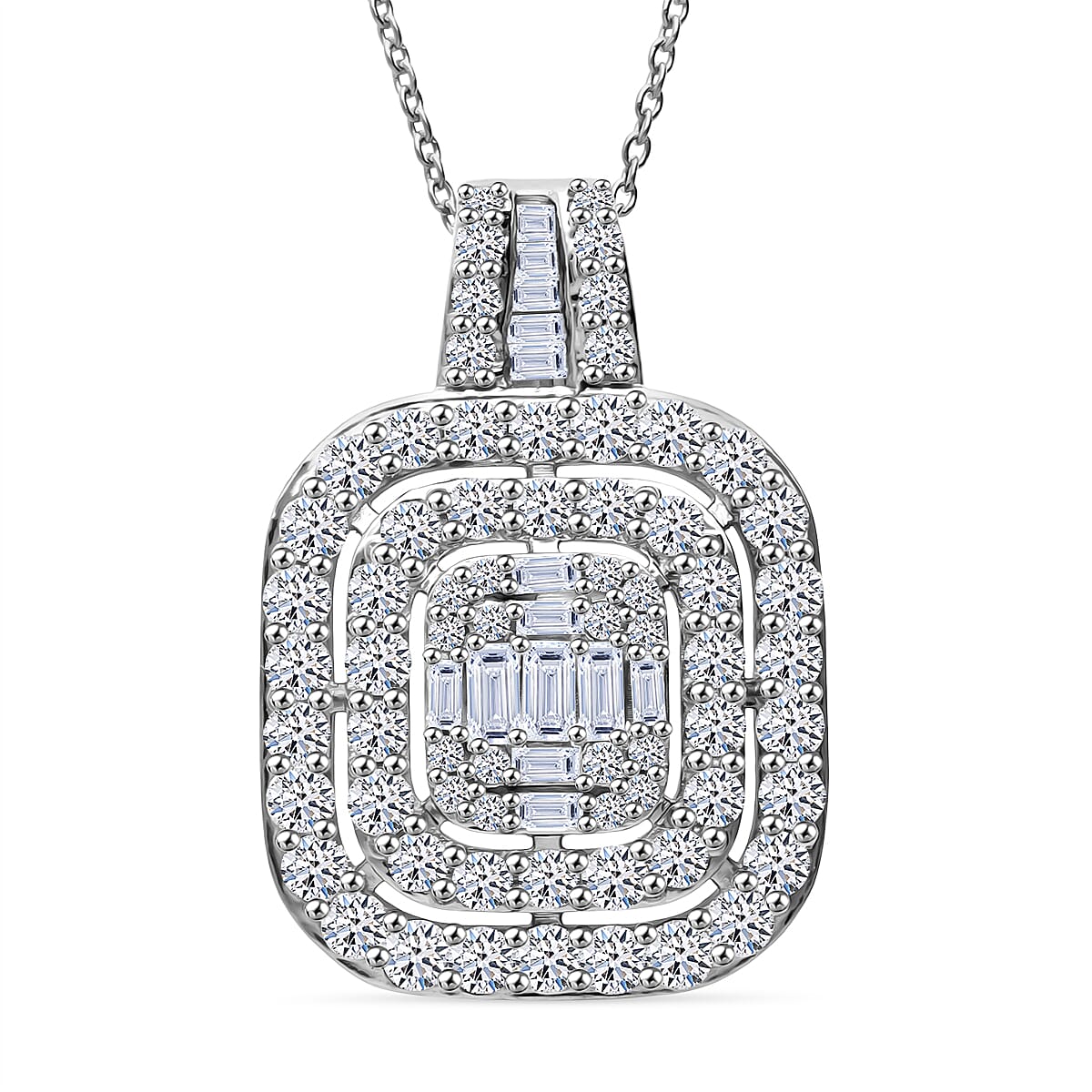Luxuriant Lab Grown Diamond (SI-GH) Pendant with Chain (Size 18 - 2 Ext) in Rhodium Overlay Sterling Silver 2.00 Ct.