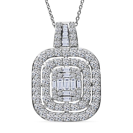 Luxuriant Lab Grown Diamond (SI-GH) Pendant with Chain (Size 18 - 2 Ext) in Rhodium Overlay Sterling Silver 2.00 Ct.
