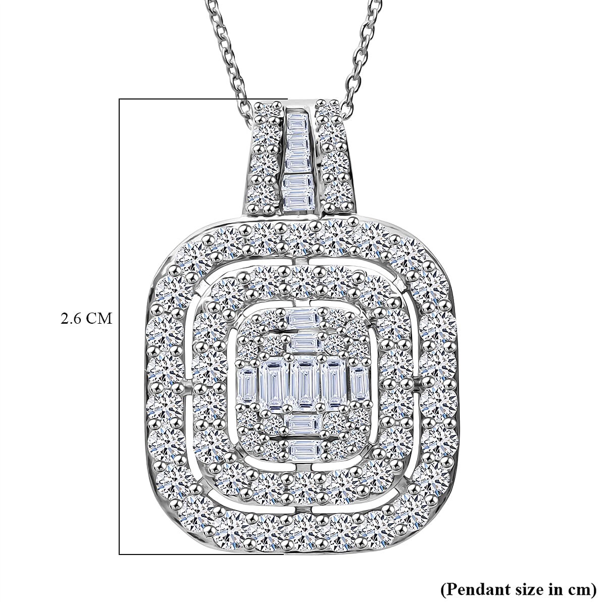 Luxuriant Lab Grown Diamond (SI-GH) Pendant with Chain (Size 18 - 2 Ext) in Rhodium Overlay Sterling Silver 2.00 Ct.