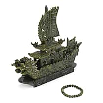 TJC EXCLUSIVE - Extremely Rare Hand Carved Serpentine Dragon Boat Ornament - Symbolising Strength & Perseverance With Bracelet (Size 7.5 Strechable) 1200.00 Ct.