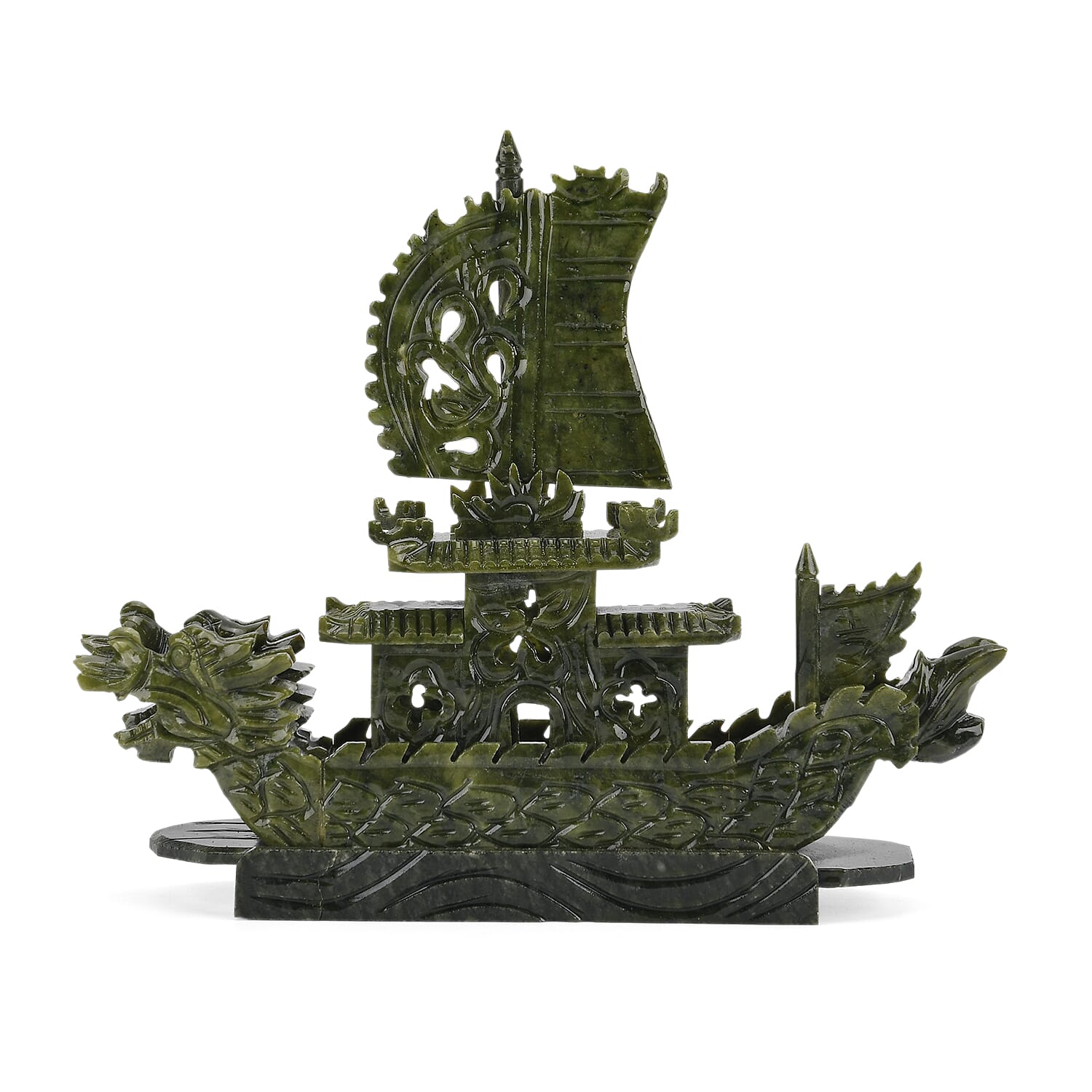 TJC EXCLUSIVE - Extremely Rare Hand Carved Serpentine Dragon Boat Ornament - Symbolising Strength & Perseverance With Bracelet (Size 7.5 Strechable) 1200.00 Ct.