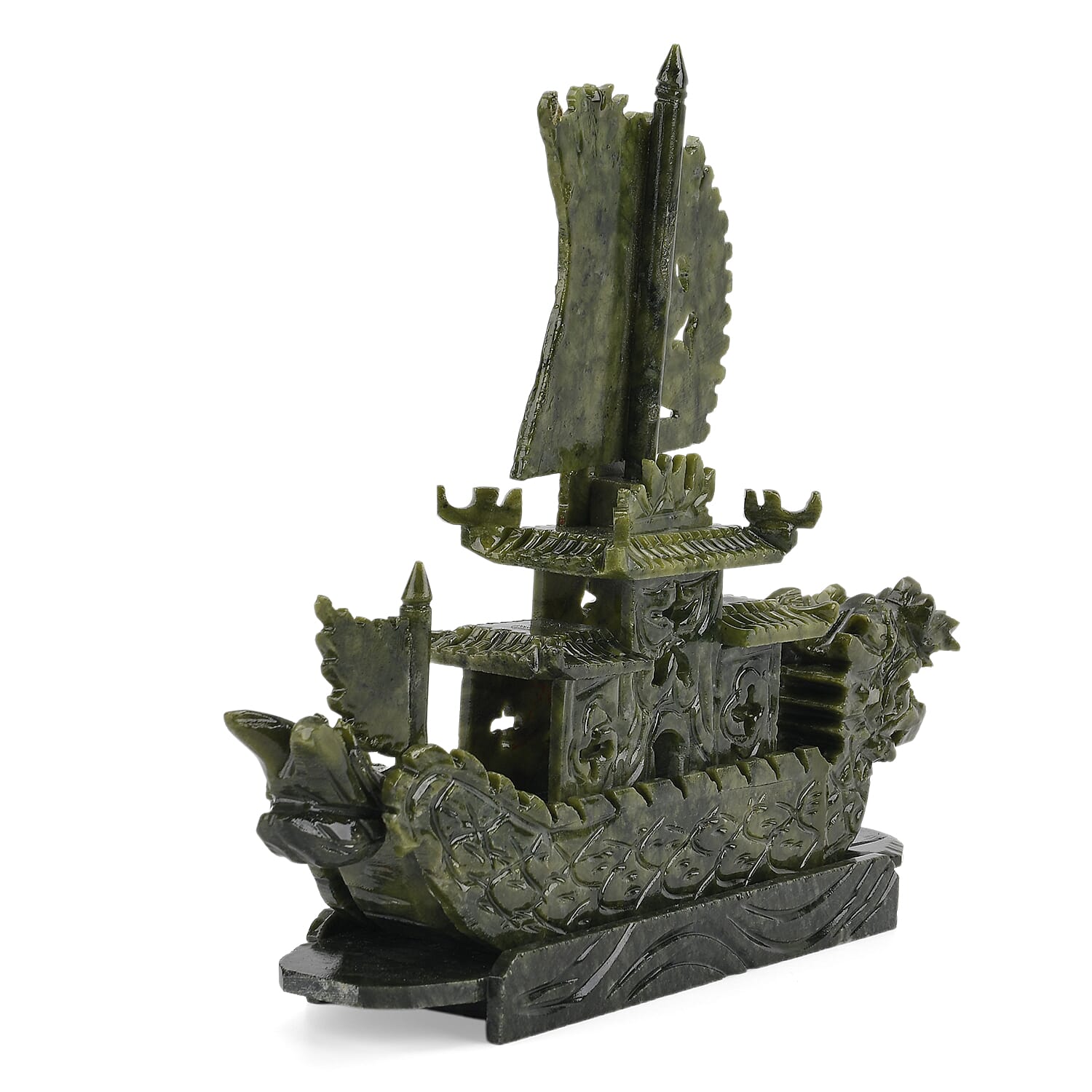 TJC EXCLUSIVE - Extremely Rare Hand Carved Serpentine Dragon Boat Ornament - Symbolising Strength & Perseverance With Bracelet (Size 7.5 Strechable) 1200.00 Ct.