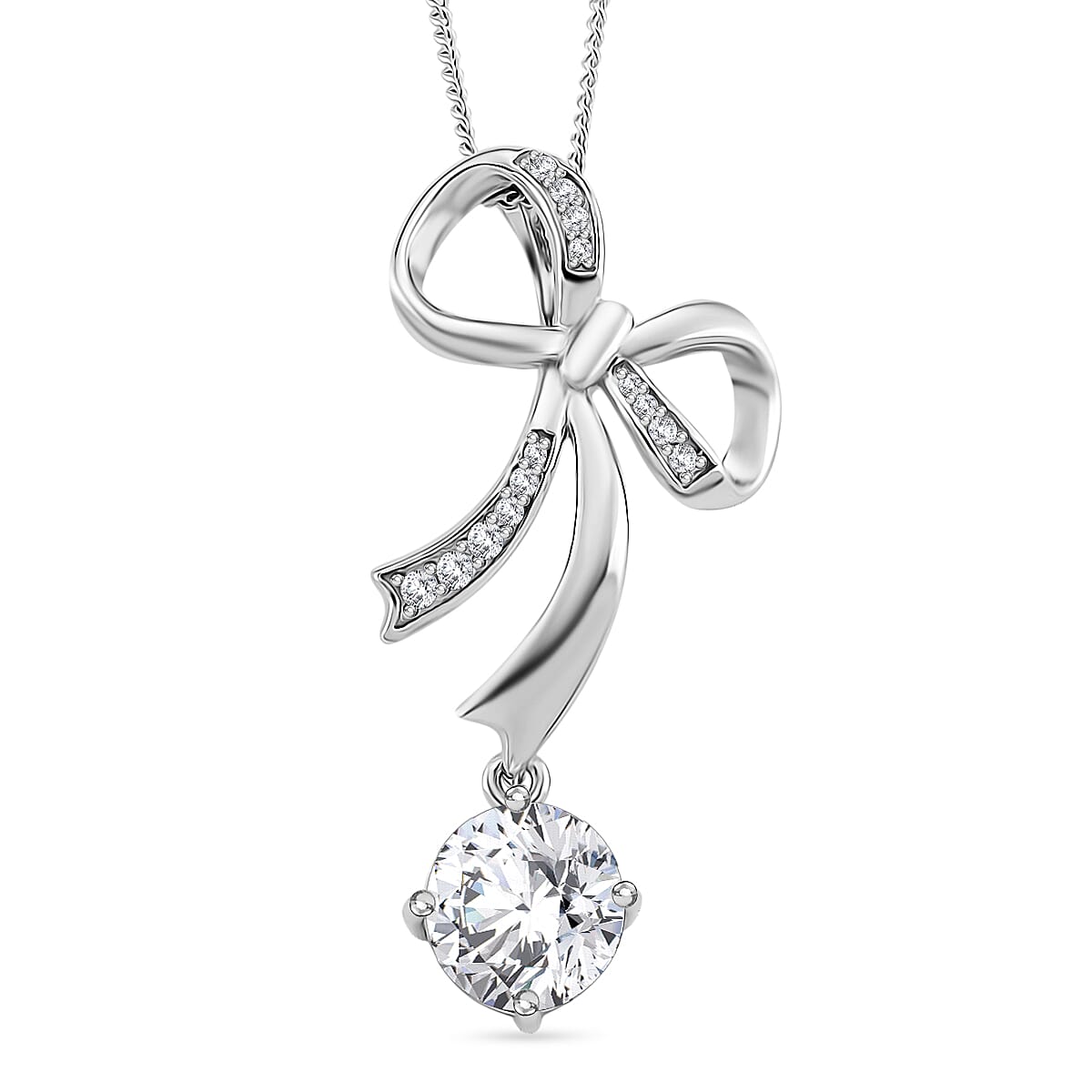 D'Joy Moissanite Pendant with Chain (Size 18) with Lobster Clasp in Rhodium Overlay Sterling Silver 1.94 Ct.