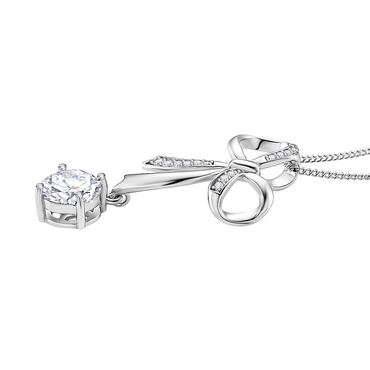 D'Joy Moissanite Pendant with Chain (Size 18) with Lobster Clasp in Rhodium Overlay Sterling Silver 1.94 Ct.