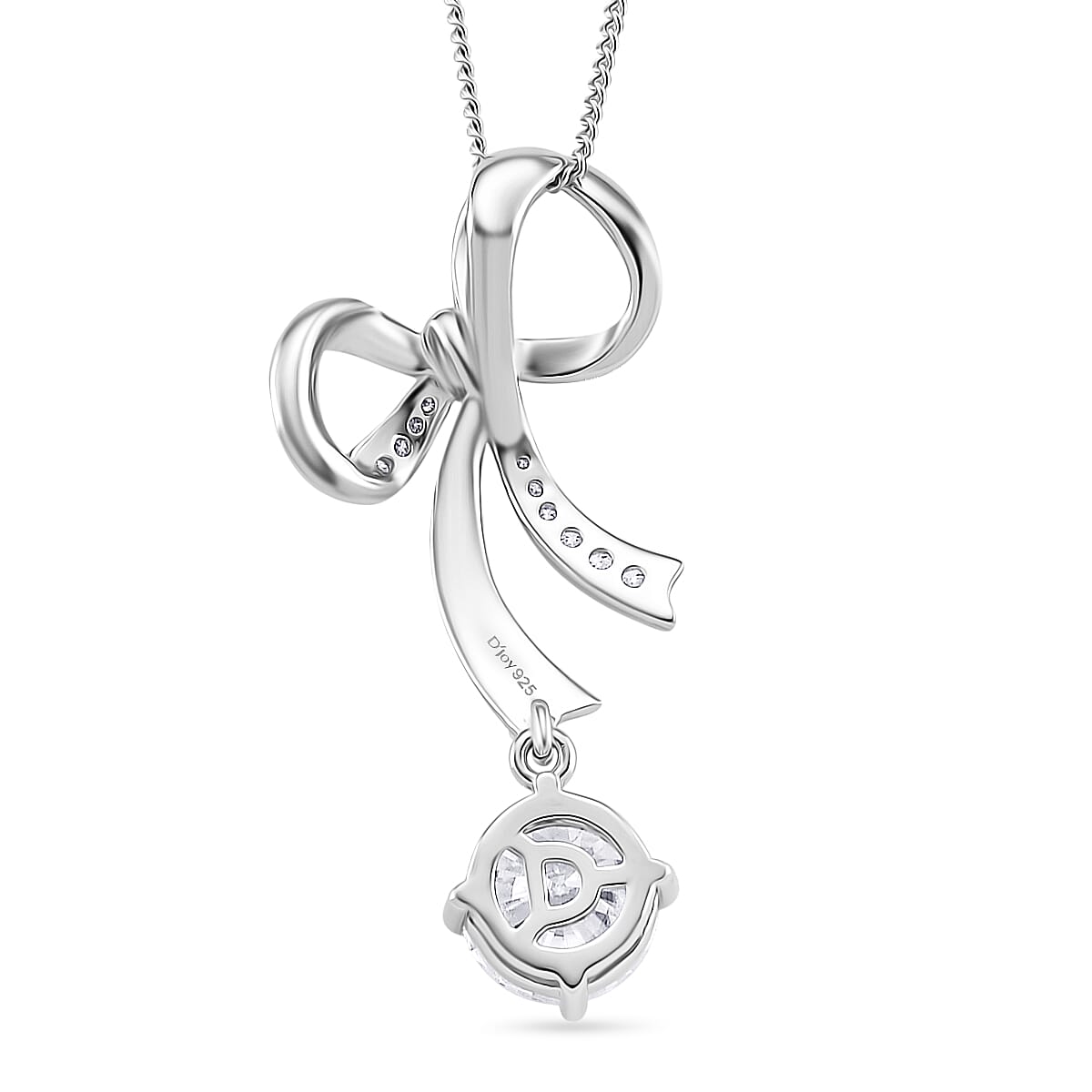 D'Joy Moissanite Pendant with Chain (Size 18) with Lobster Clasp in Rhodium Overlay Sterling Silver 1.94 Ct.