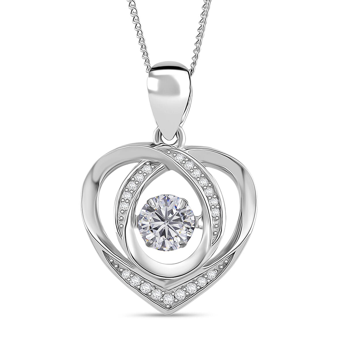 Moissanite Pendant with Chain (Size 18) with Lobster Clasp in Rhodium Overlay Sterling Silver 1.19 Ct.