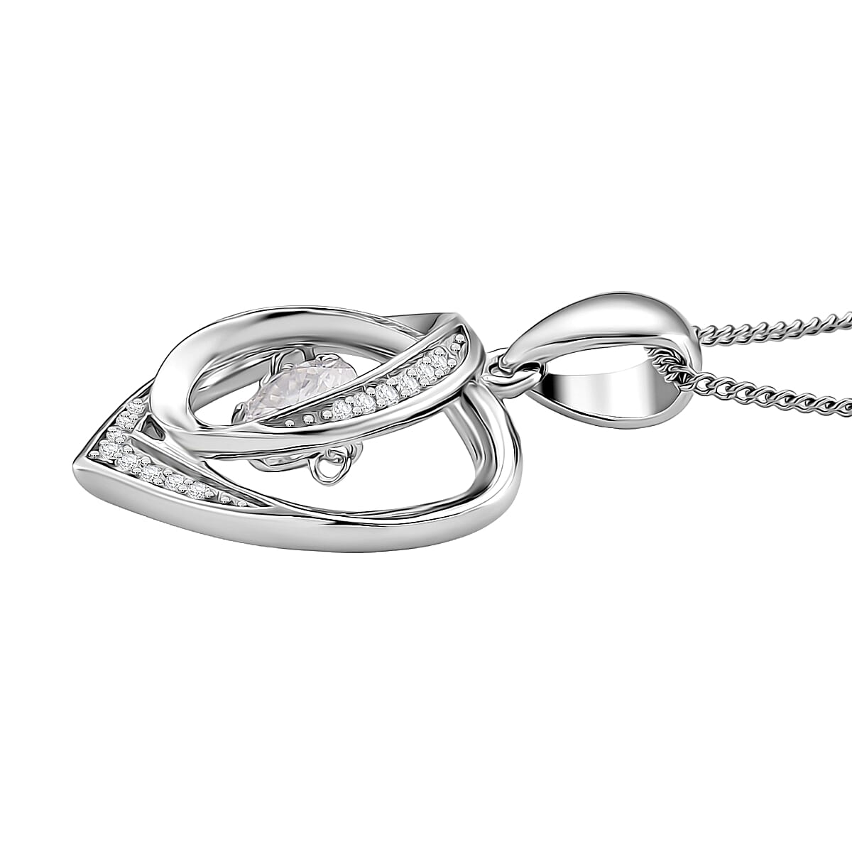 Moissanite Pendant with Chain (Size 18) with Lobster Clasp in Rhodium Overlay Sterling Silver 1.19 Ct.