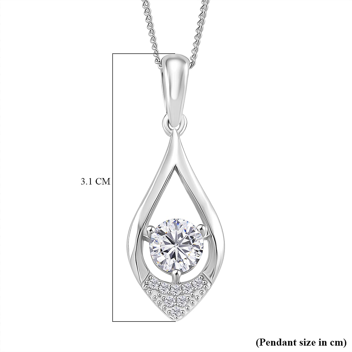 Moissanite Pendant with Chain (Size 18) with Lobster Clasp in Rhodium Overlay Sterling Silver