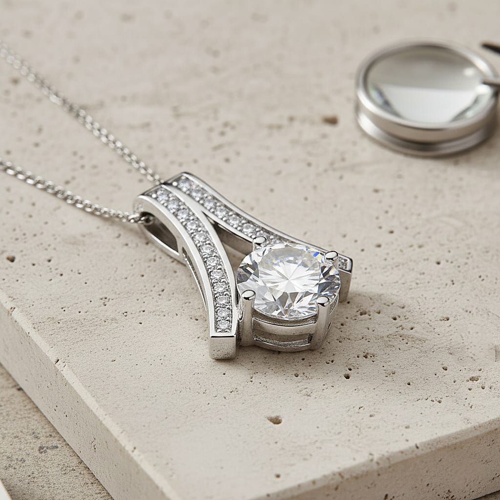 D'Joy Moissanite Pendant with Chain (Size 18) with Lobster Clasp in Rhodium Overlay Sterling Silver 2.06 Ct.