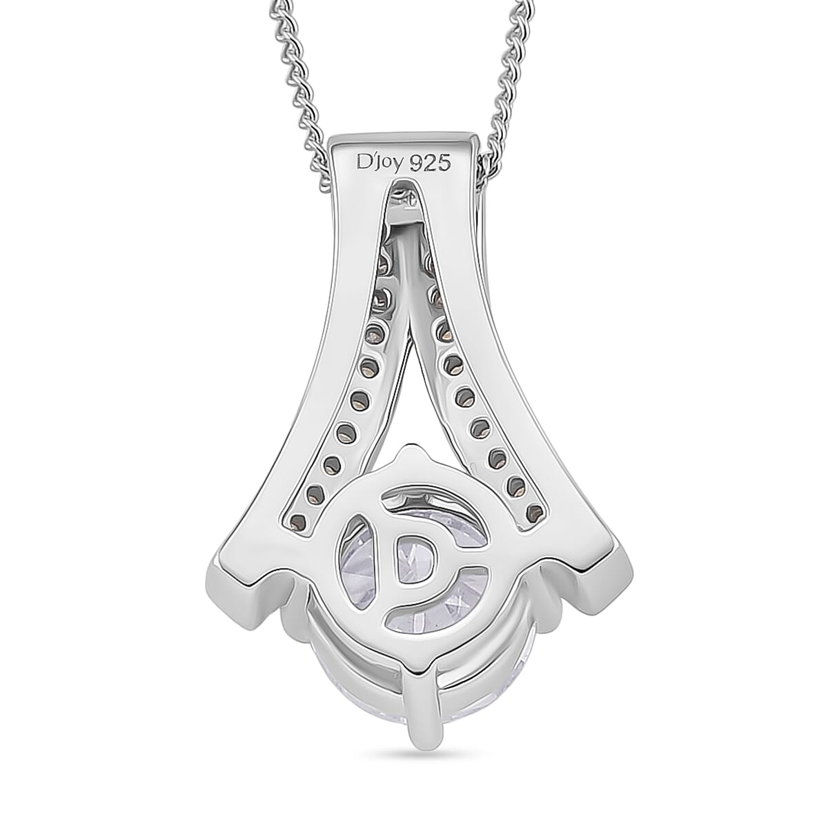 D'Joy Moissanite Pendant with Chain (Size 18) with Lobster Clasp in Rhodium Overlay Sterling Silver 2.06 Ct.