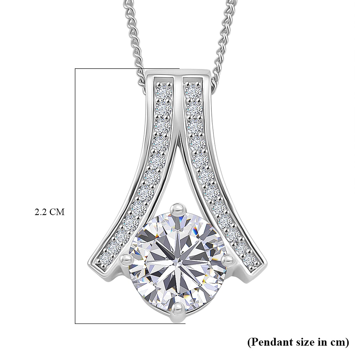 D'Joy Moissanite Pendant with Chain (Size 18) with Lobster Clasp in Rhodium Overlay Sterling Silver 2.06 Ct.