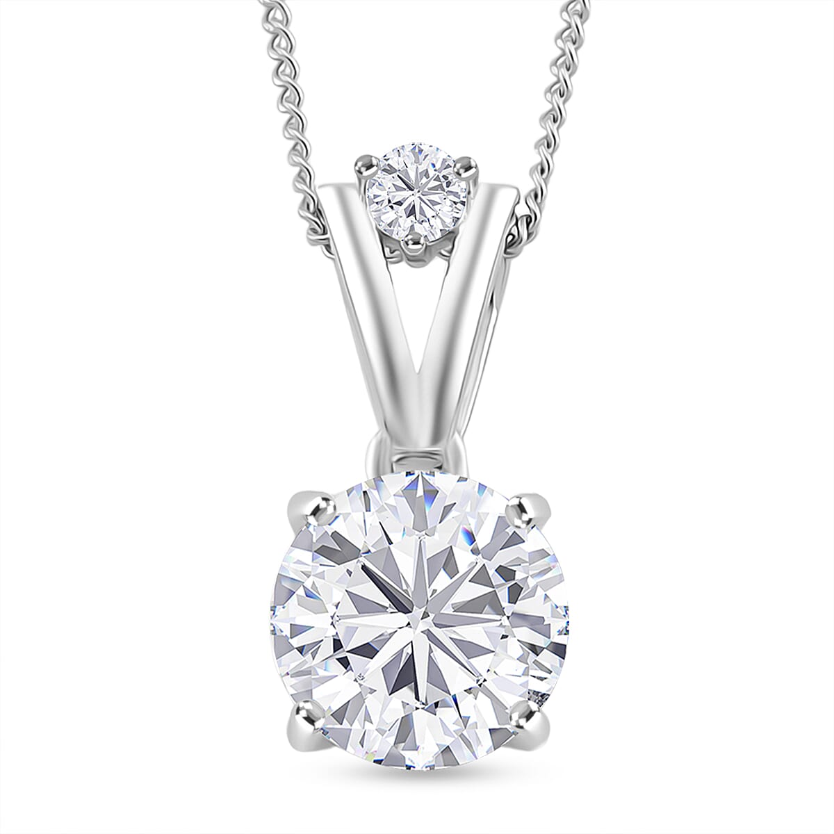 D'Joy Moissanite Pendant with Chain (Size 18) with Lobster Clasp in Rhodium Overlay Sterling Silver 2.60 Ct.