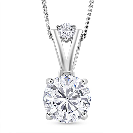 D'Joy Moissanite Pendant with Chain (Size 18) with Lobster Clasp in Rhodium Overlay Sterling Silver 2.60 Ct.