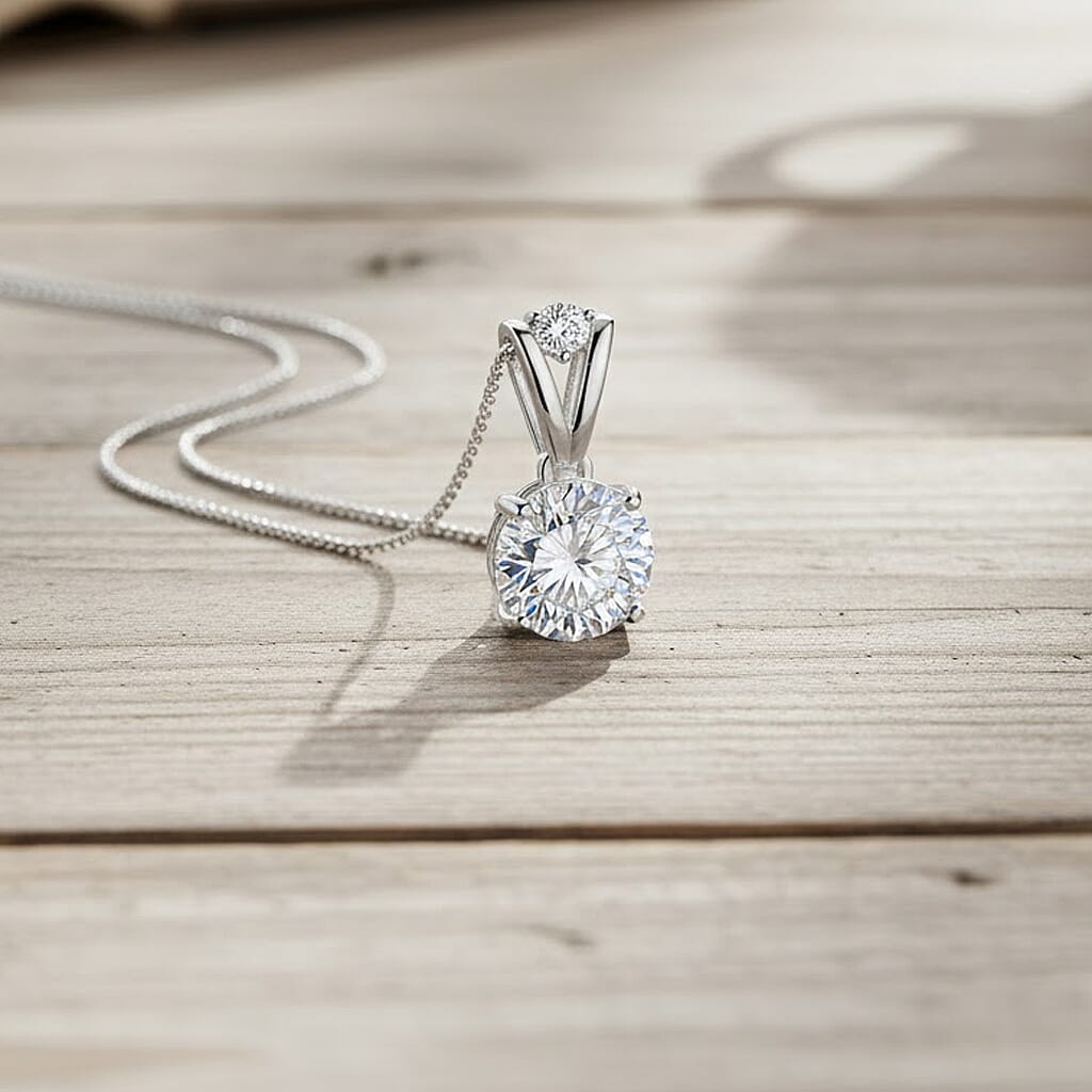 D'Joy Moissanite Pendant with Chain (Size 18) with Lobster Clasp in Rhodium Overlay Sterling Silver 2.60 Ct.