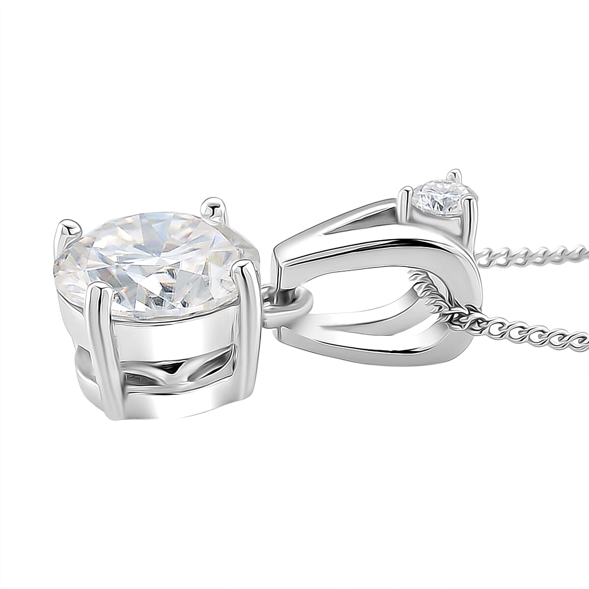 D'Joy Moissanite Pendant with Chain (Size 18) with Lobster Clasp in Rhodium Overlay Sterling Silver 2.60 Ct.