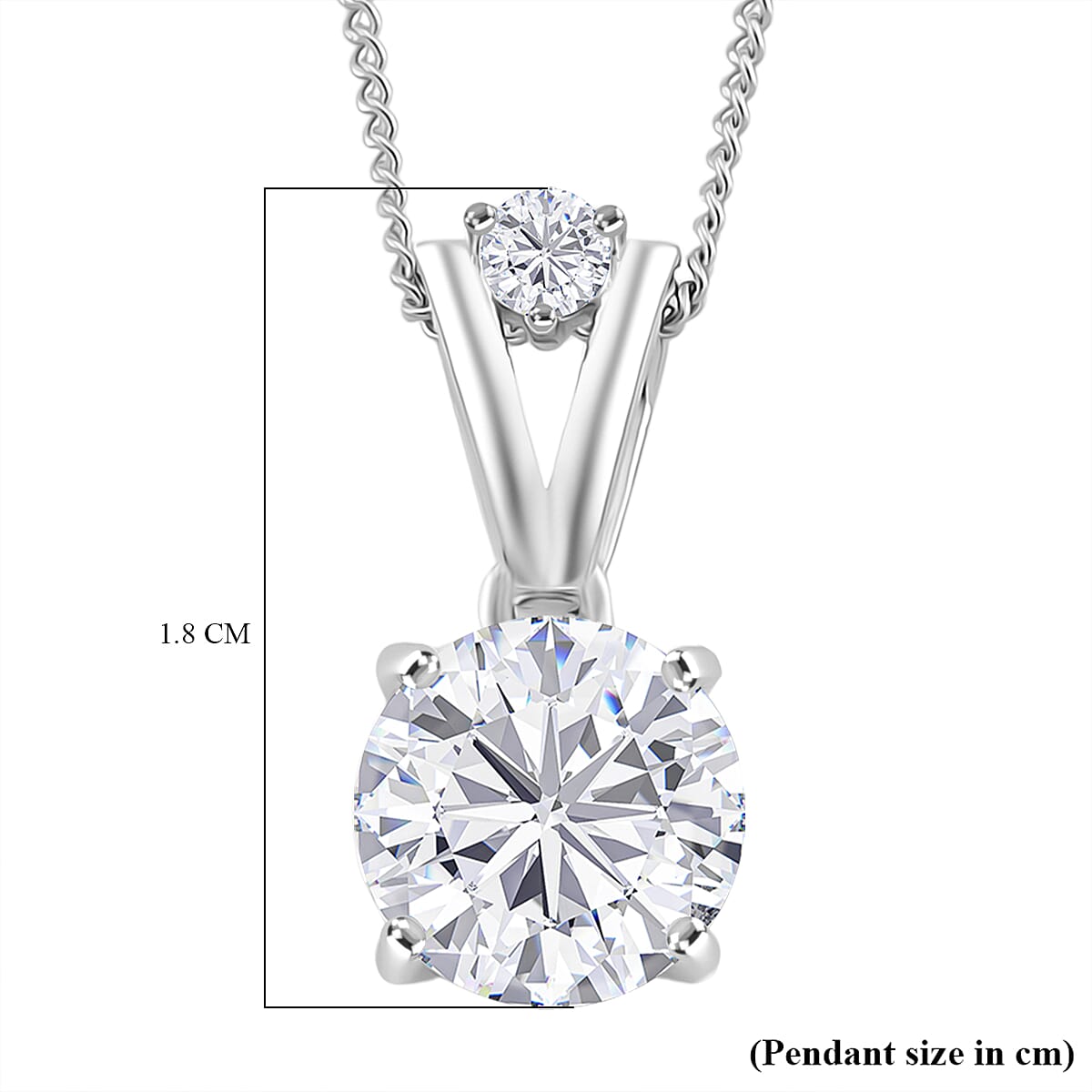 D'Joy Moissanite Pendant with Chain (Size 18) with Lobster Clasp in Rhodium Overlay Sterling Silver 2.60 Ct.