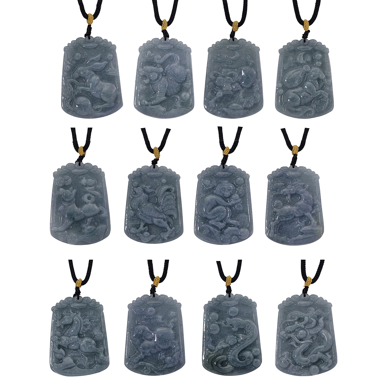 Signs of The Zodiac - Collection of 12 Natural Type A Jadeite Necklaces with Adjustable Length Presented in a Gift Box 750.00 Ct.