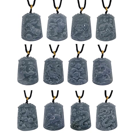 Signs of The Zodiac - Collection of 12 Natural Type A Jadeite Necklaces with Adjustable Length Presented in a Gift Box 750.00 Ct.