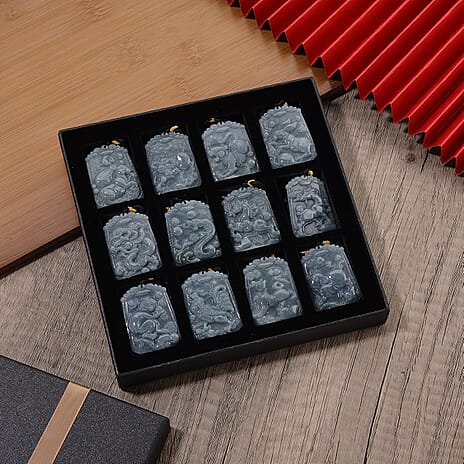 Signs of The Zodiac - Collection of 12 Natural Type A Jadeite Necklaces with Adjustable Length Presented in a Gift Box 750.00 Ct.
