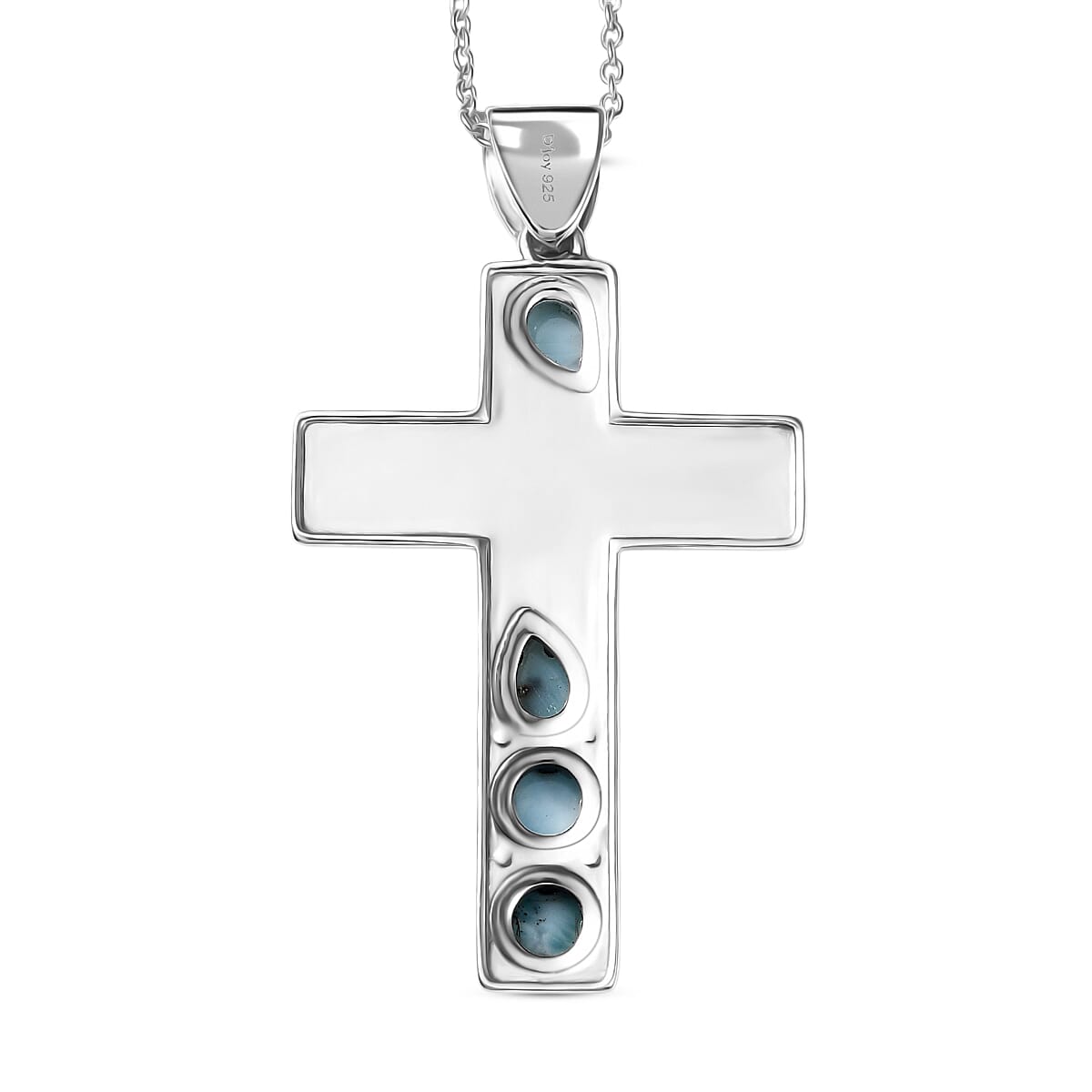 D'Joy Larimar Black Oxidised Cross Pendant with Cable Chain (Size 20) Sterling Silver 2.24 Ct, Silver Wt. 6.03 Gms.