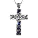 D'Joy Green Mojave Turquoise Cross Pendant with Cable Chain (Size 20) in Black Oxidised Sterling Silver 1.80 Ct.