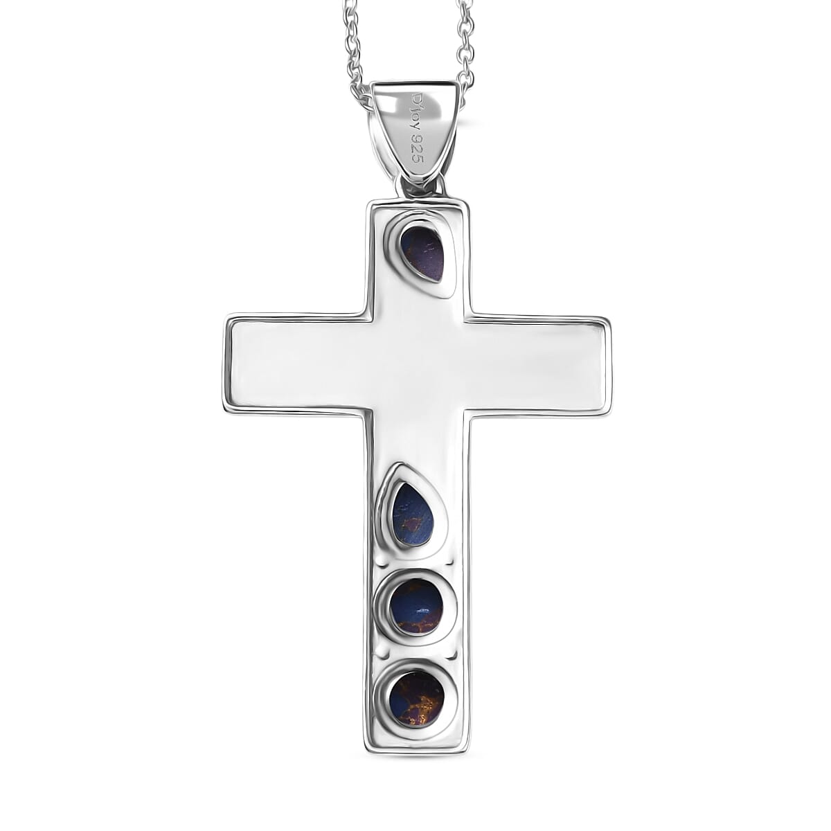 D'Joy Purple Mojave Turquoise Black Oxidised Cross Pendant with Cable Chain (Size 20) Sterling Silver 1.70 Ct, Silver Wt. 5.98 Gms.