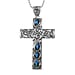 D'Joy Green Mojave Turquoise Cross Pendant with Cable Chain (Size 20) in Black Oxidised Sterling Silver 1.80 Ct.
