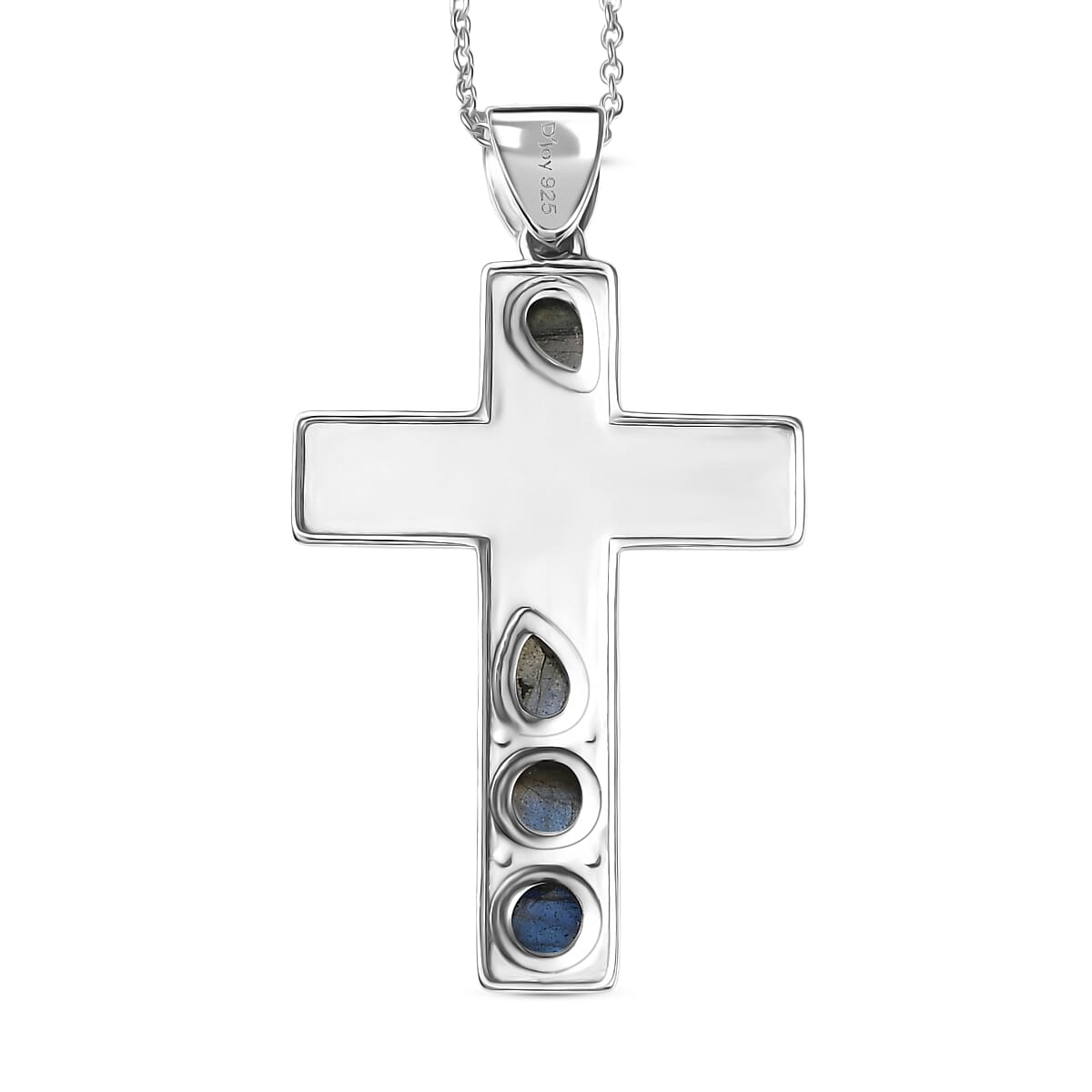 D'Joy Labradorite Black Oxidised Cross Pendant with Cable Chain (Size 20) Sterling Silver 2.18 Ct, Silver Wt. 5.97 Gms.